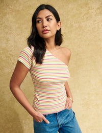 Striped One Shoulder Asymmetric Top
