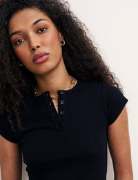 Black Button Front T-Shirt