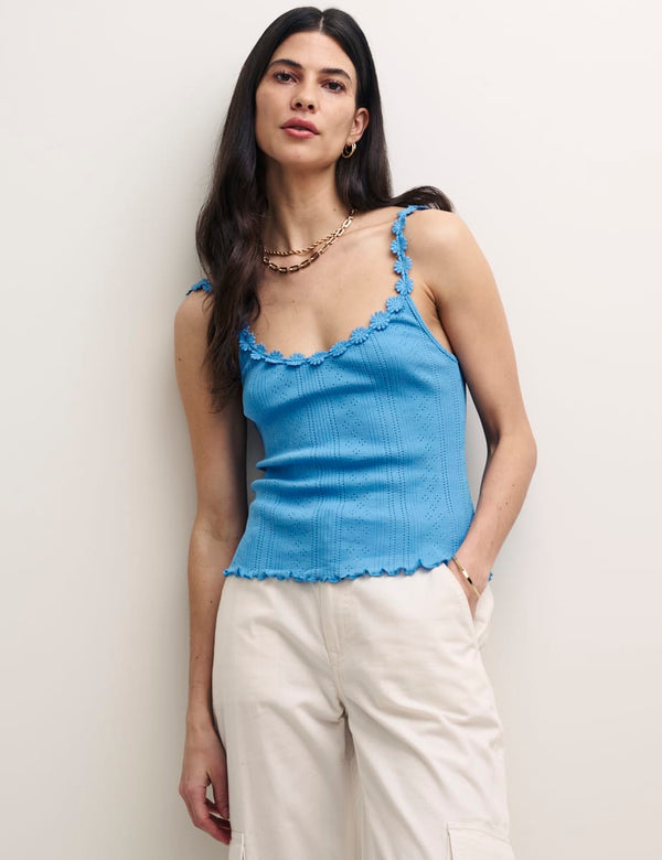 Daisy Chain Trim Blue Cami Top
