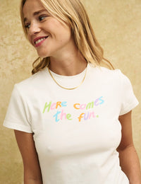 White Graphic Large Slogan Baby Tee