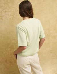 Green Linen-blend V-Neck T-Shirt