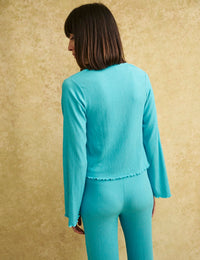 Blue Front Tie Crinkle Top