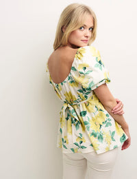 Sunflower Puff Sleeve Peplum Ginger Blouse