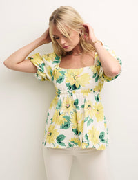 Sunflower Puff Sleeve Peplum Ginger Blouse