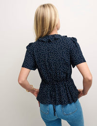 Black Spot V Neck Blouse