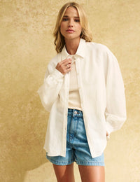 White Oversized Linen-blend Shirt