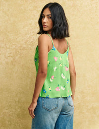 Green Floral Cowl Neck Sophia Satin Cami Top