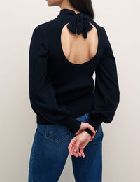 Black Knitted Open Back Detail Top