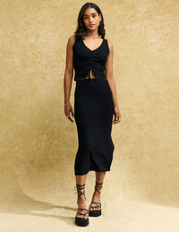 Black Ruched Slit Crop Top