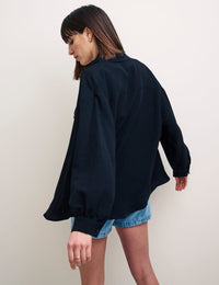Black Oversized Linen-blend Shirt
