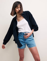 Black Oversized Linen-blend Shirt