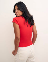 Red Button Front T-Shirt