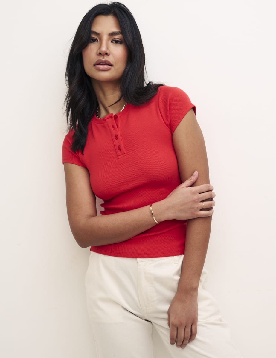 Red Button Front T-Shirt