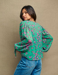 Green & Pink Floral Giovanna Blouse