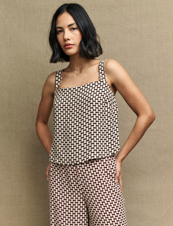 Fearne Cotton Brown Geo Print Square Neck Top