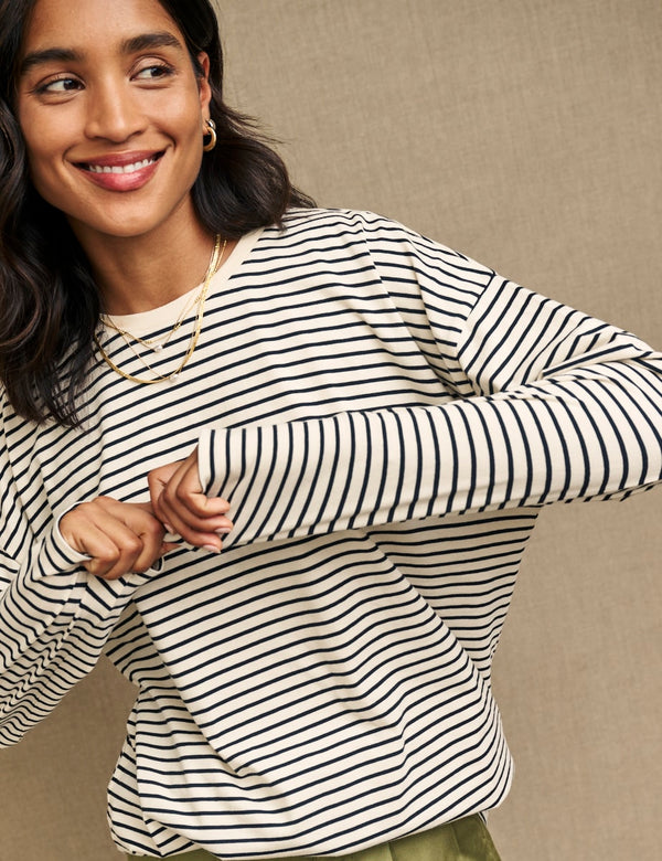 Black & White Stripe Long Sleeve Oversized T-Shirt