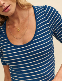 Blue & White Stripe Scoop Neck Top
