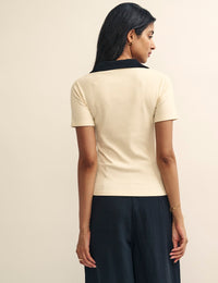 Cream With Black Collar Polo Top