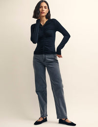 Black Ruched Long Sleeve Top