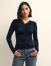 Black Ruched Long Sleeve Top