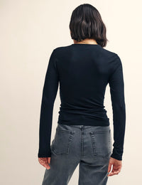 Black Ruched Long Sleeve Top