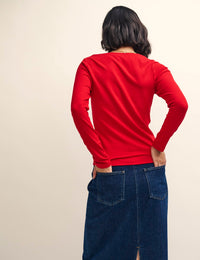 Red Long Sleeve Slash Neck Top