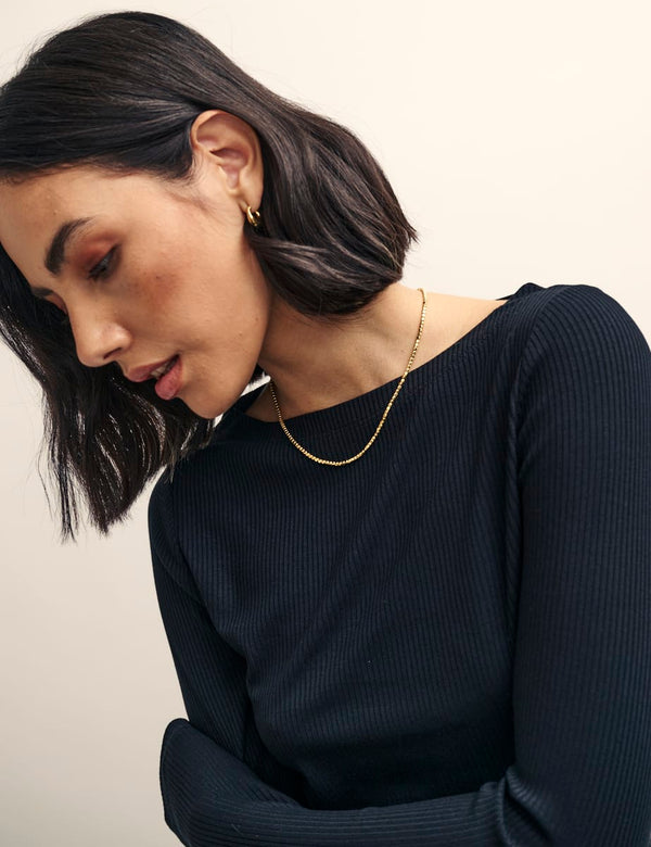 Black Long Sleeve Slash Neck Top