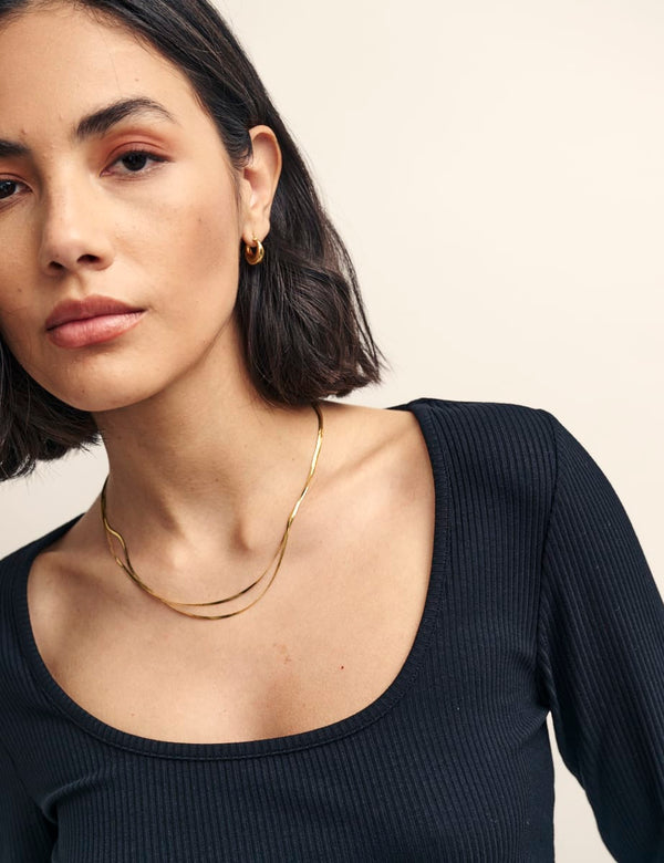 Black Long Sleeve Scoop Neck Top