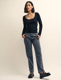 Black Long Sleeve Scoop Neck Top