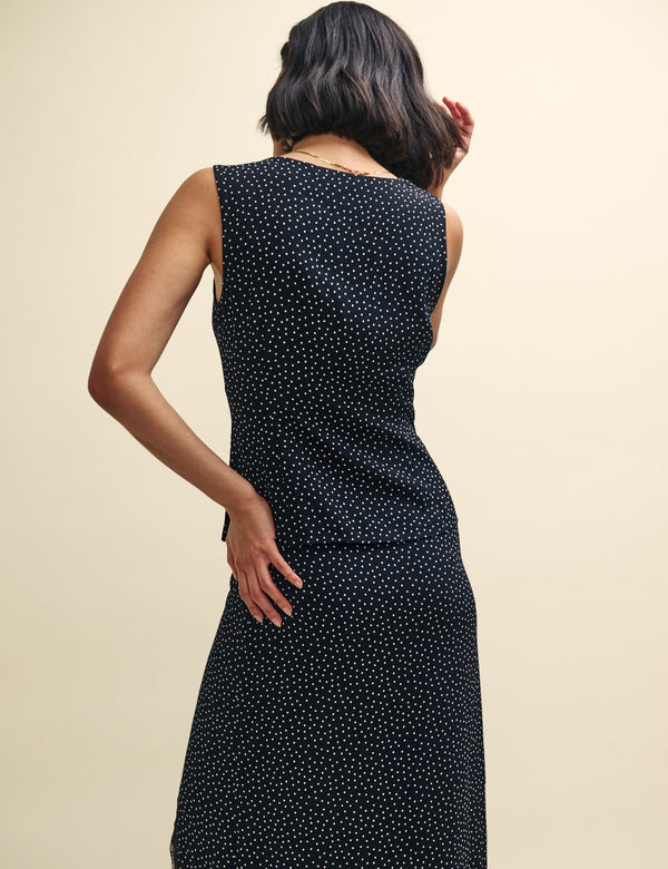 Black Spot Print Lace Detail Cami Top