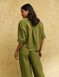 Khaki Boxy Button Front Shirt