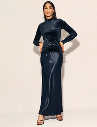 Black Velvet Funnel Neck Long Sleeve Lucille Top