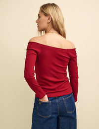Red Long Sleeve Bardot Top