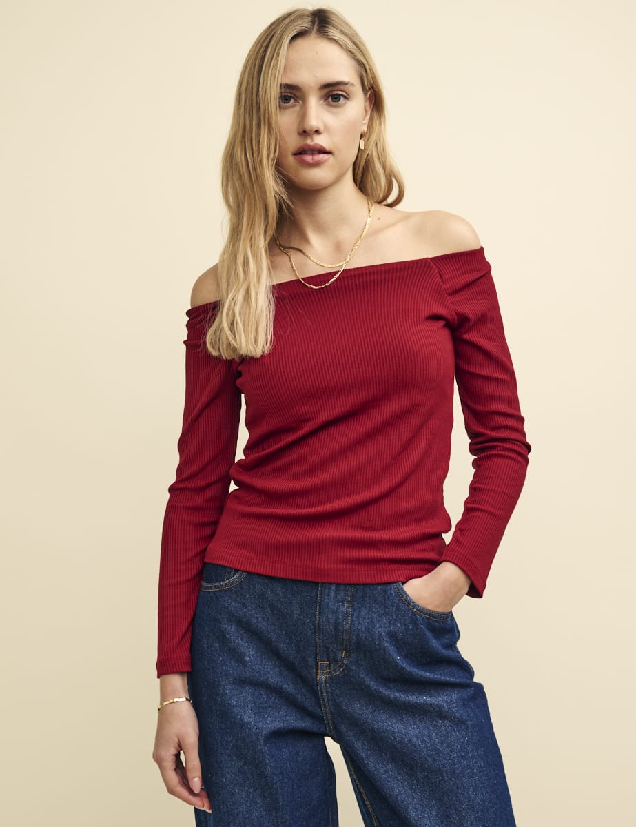 Womens Bardot Off Shoulder Top In Eclipse Navy | US - Foto 9