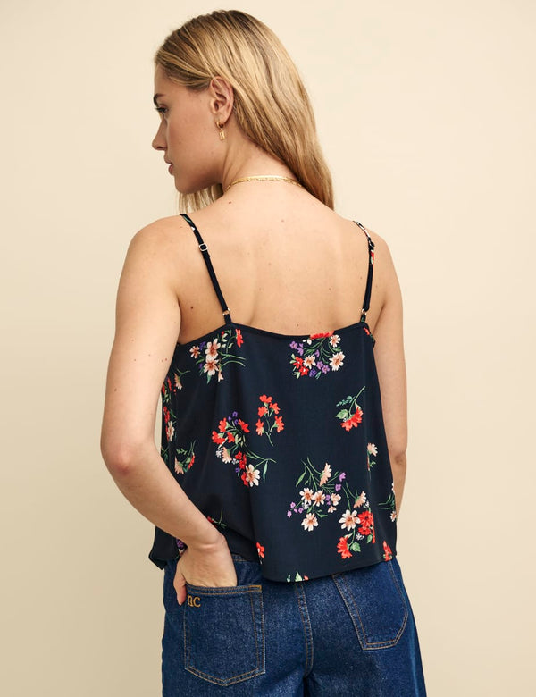 Black Wildflower Lace Trim Cami Top