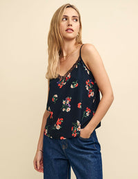 Black Wildflower Lace Trim Cami Top
