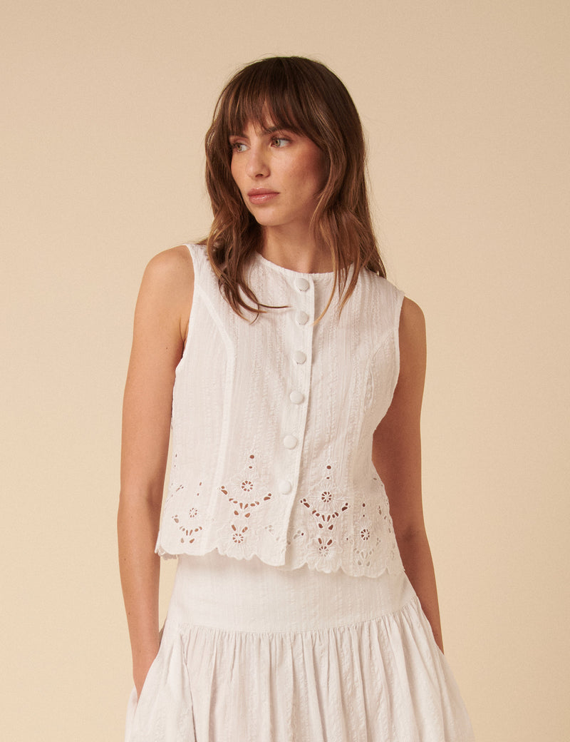 White Broderie Anglaise Top