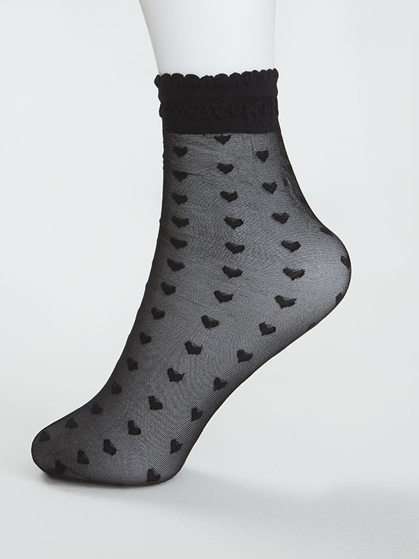Black Dana Sheer Heart Frill Sock